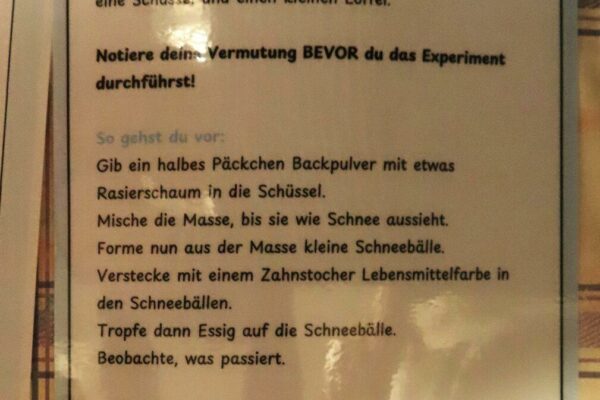 Experimente Schnee BEschreibung